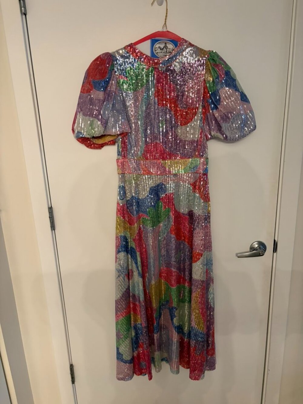 Celia B Sequin Puff Sleeve Midi Dress Multicolor Rainbow Multi Seraph size XS